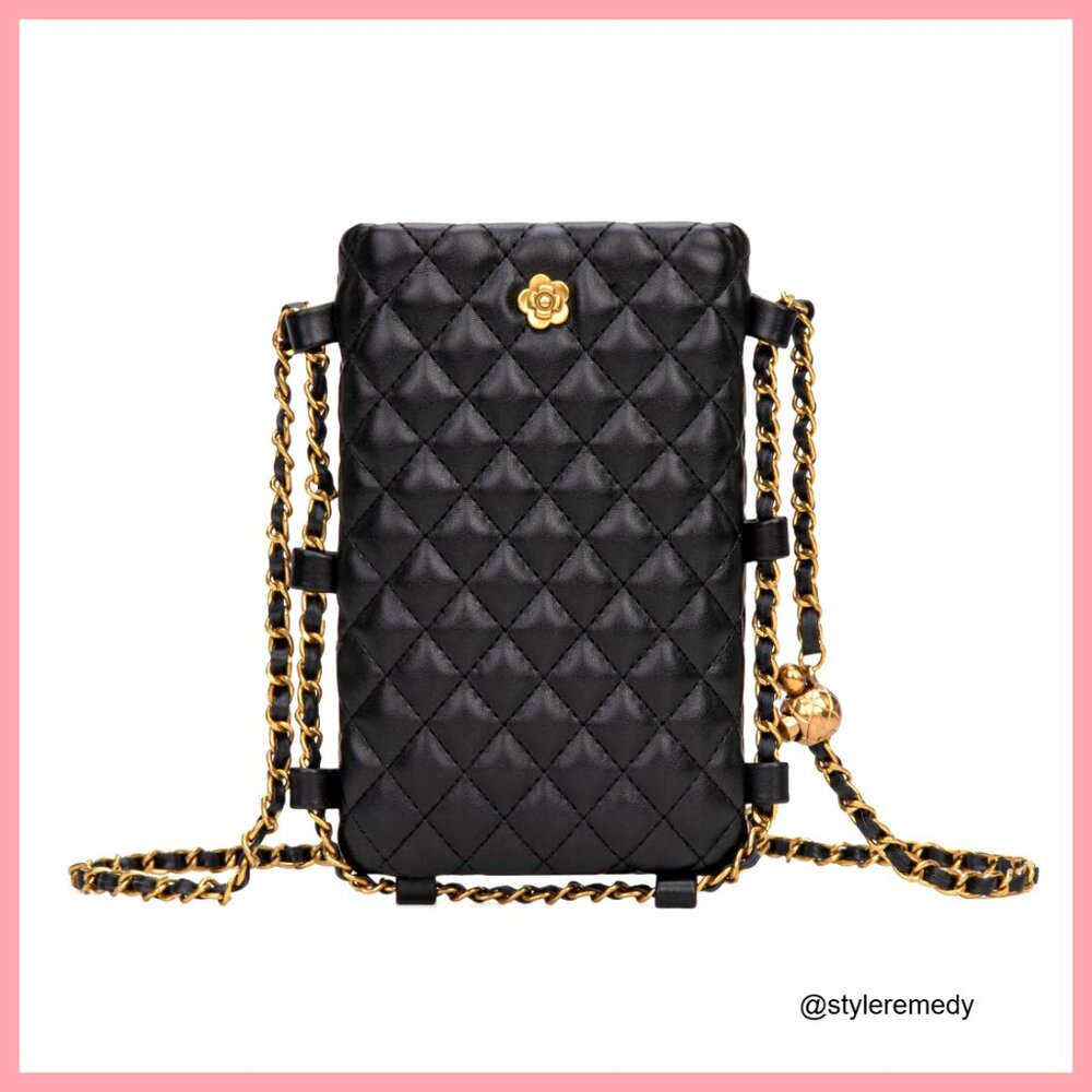 Quilted Small Crossbody Bag with Adjustable Gold Chain Strap